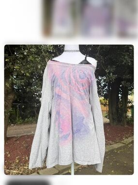 Just My Size Gray Tee with Purple and Pink Accent